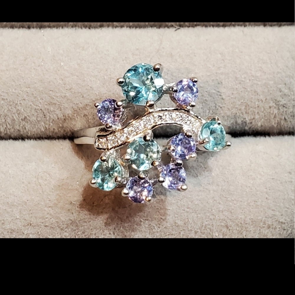 Elegant Tanzanite And Blue APATITE SS RING.